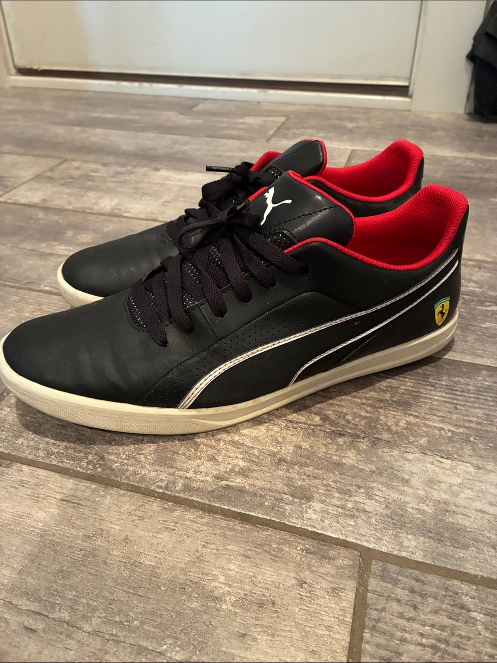 Ferrari Puma Black Sneakers with Red Lining and White Stripe
